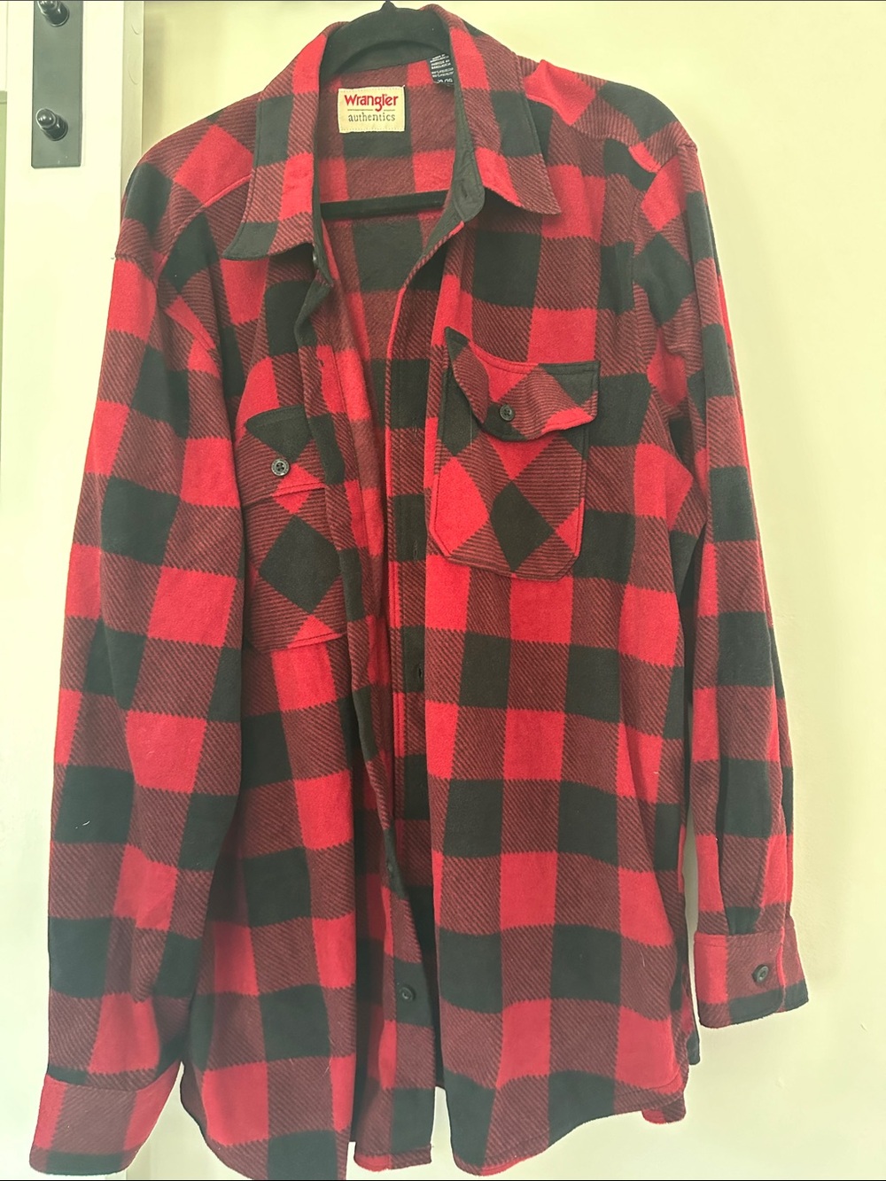 Wrangler Red and Black Plaid Button-Front Flannel Shirt